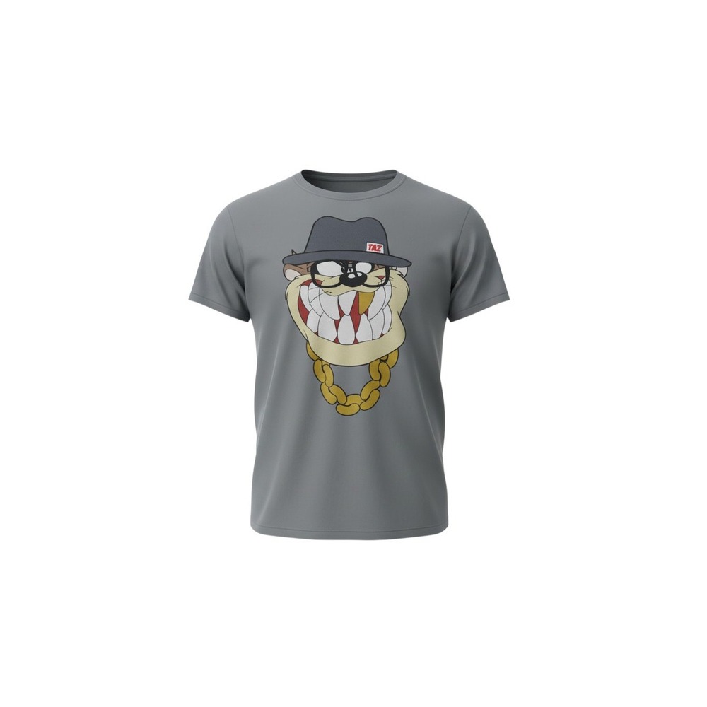Looney Tunes T-Shirt Mens Medium Gray Taz Hip Hop Graphic Fedora Gold Chain